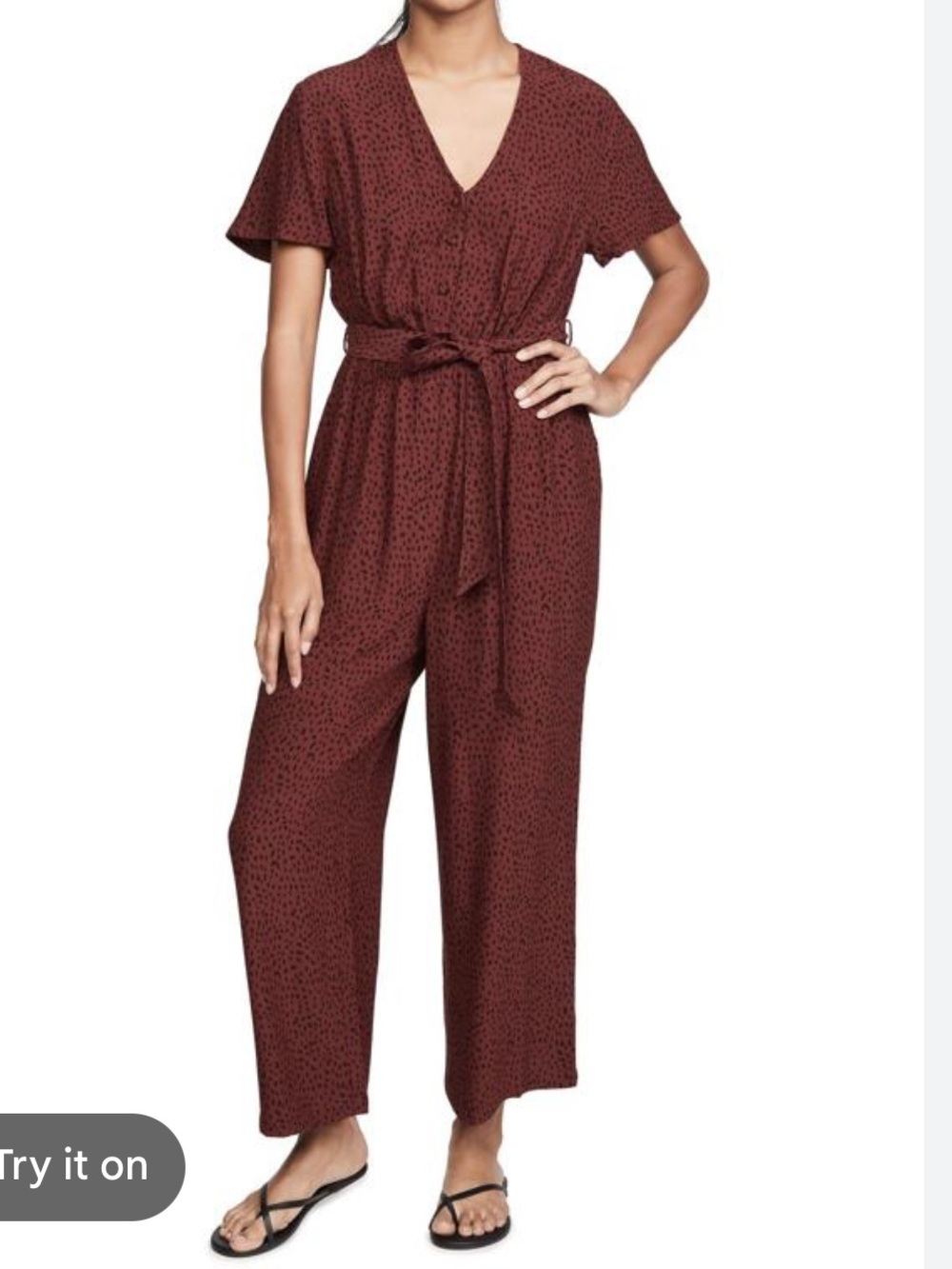 Rails Burgundy Dot V-Neck Tie-Waist Jumpsuit